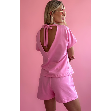 Komplet Dzianinowy Damski Z Odkrytymi Plecami Różowy L/XL