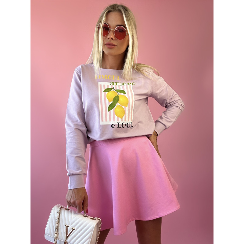 Lawendowa Bluza Damska z Cytrynami i Napisem „Limoni, amore e Loui.” - M/L