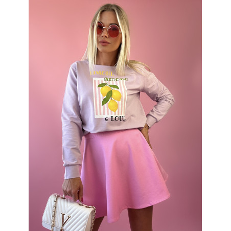 Lawendowa Bluza Damska z Cytrynami i Napisem „Limoni, amore e Loui.” - M/L