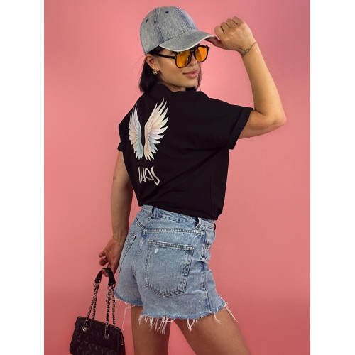 Czarny T-shirt Damski z...