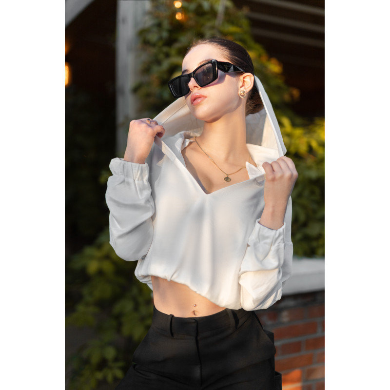 Satynowa Bluza Z Kapturem W Kolorze Ecru S/M
