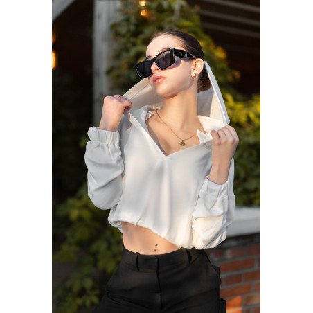 Satynowa Bluza Z Kapturem W Kolorze Ecru S/M