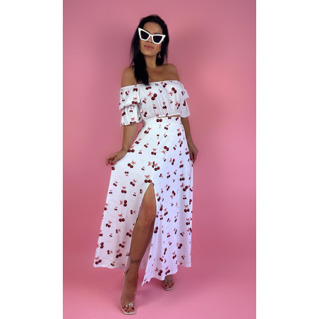 "Letnia Spódnica Cherry Bliss z Rozcięciem – Styl Retro z Nutą Romantyzmu"