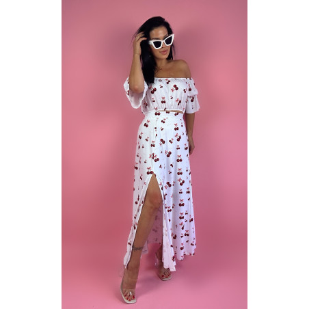"Letnia Spódnica Cherry Bliss z Rozcięciem – Styl Retro z Nutą Romantyzmu"